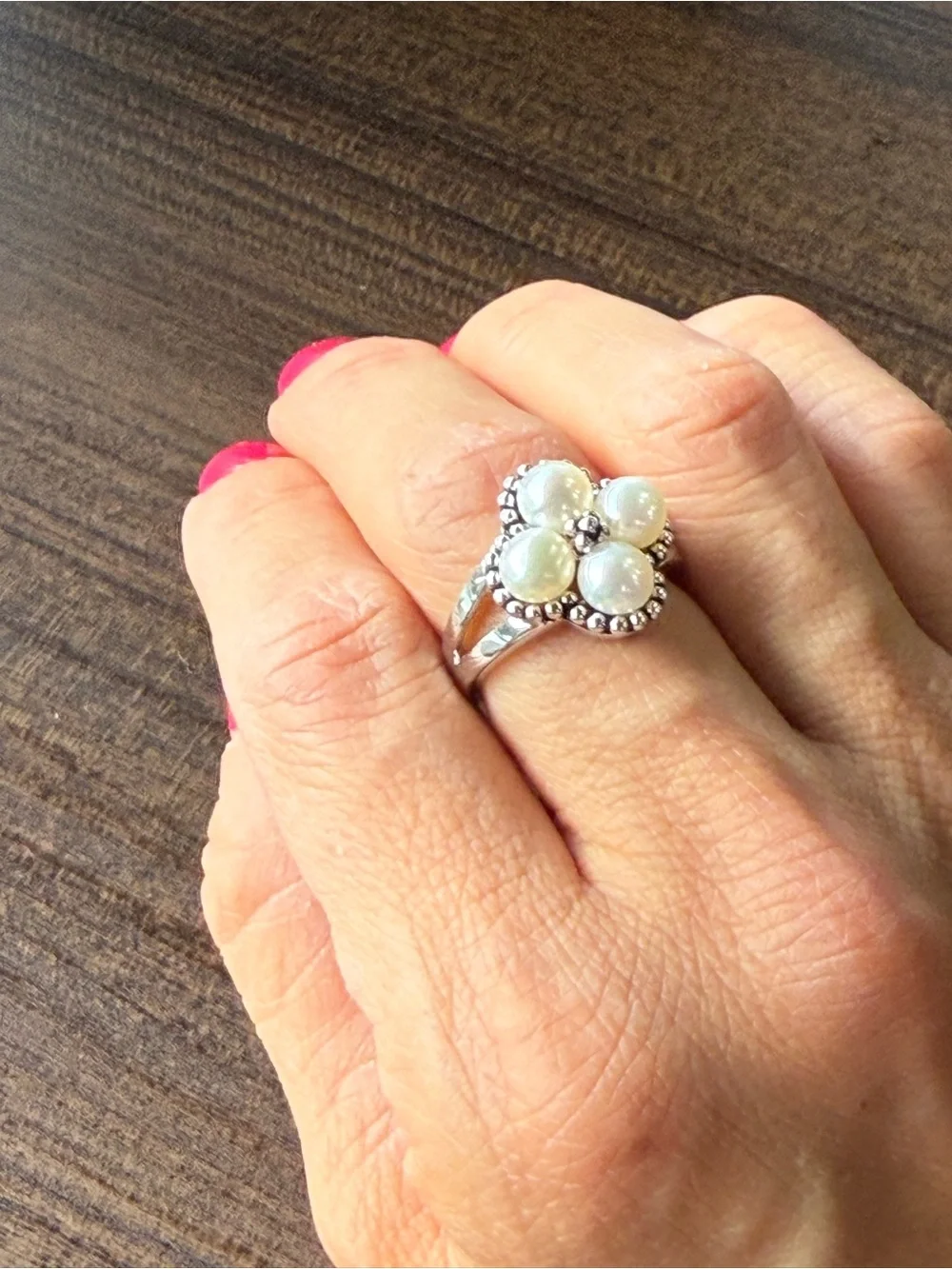 Pandora Silver Cluster Pearl Ring with Bead Detailing Honora pearls